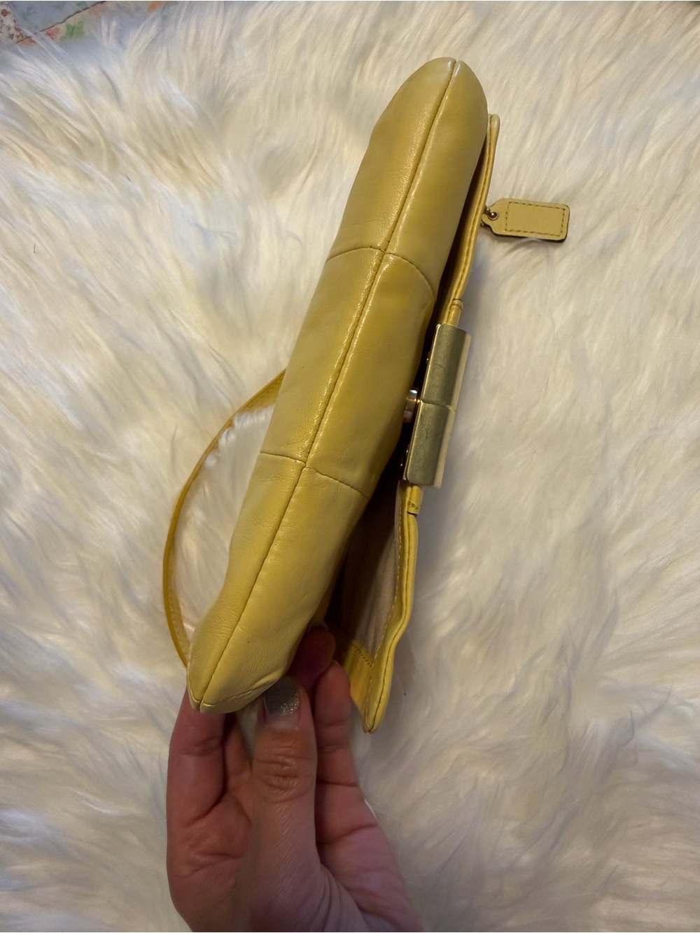 Coach Kristin Mini Shoulder Bag/Clutch/Large Convertible Wristlet Yellow Leather - Picture 8 of 11